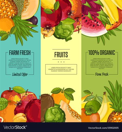 Farm fresh fruit vertical flyers set Royalty Free Vector