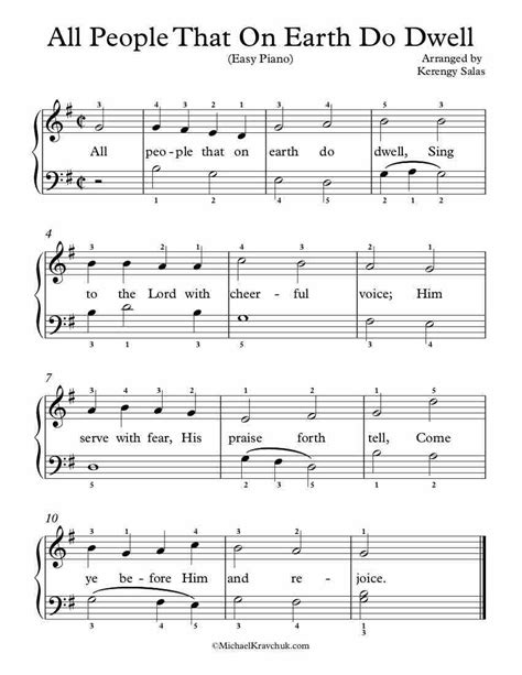 Free Piano Arrangement Sheet Music - All People That On Earth Do Dwell. Easy Level. Good Luck ...