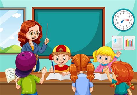 Teacher teaching students in the classroom scene | Teacher teaching ...