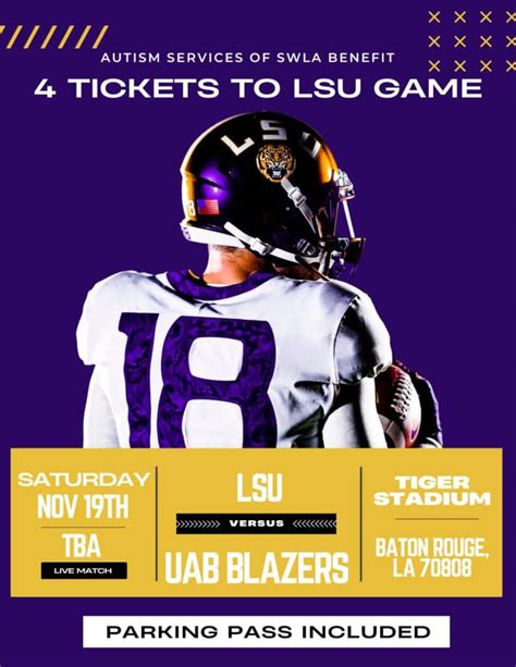 LSU Game tickets with Parking Pass!! - Autism Services of Southwest ...