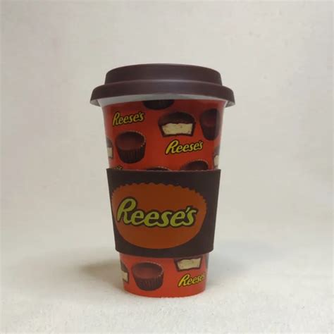 REESES CANDY PEANUT Butter Cup Ceramic Travel Coffee Mug Silicone Lid and Koozie $9.99 - PicClick