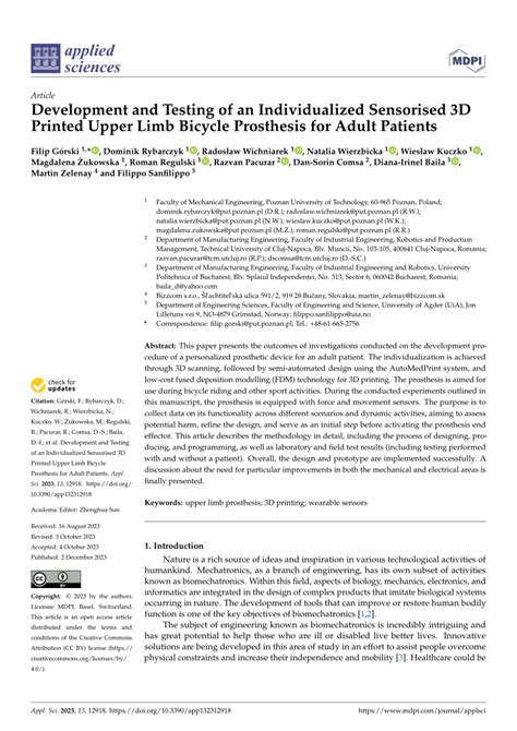 (PDF) Development and Testing of an Individualized Sensorised 3D Printed Upper Limb Bicycle ...