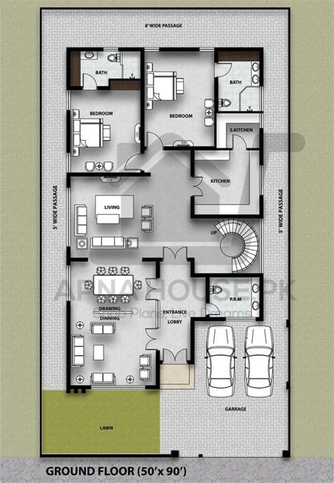 1 KANAL MODERN PLAN 2 STOREY FINE LINES HOUSE DESIGN WITH 5 BEDS & 6 BATHS | House layout plans ...