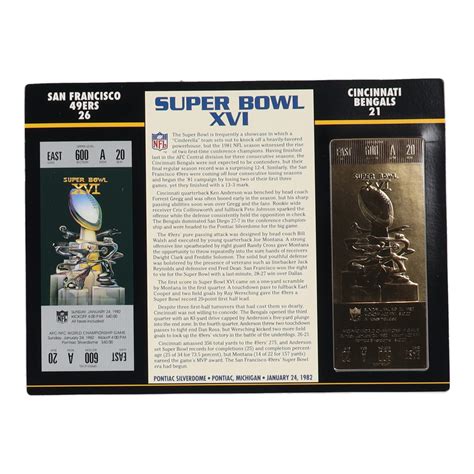 Super Bowl XVI Commemorative 9x12 Score Card Display with 22kt Gold ...