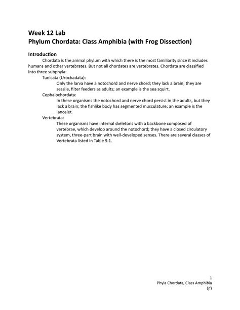 Week 12 Phylum Chordata Amphibia Frog Dissection lab manual - Week 12 ...