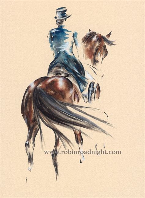 'Passage' Original watercolour painting of a dressage horse and rider. Minimal style, rear ...