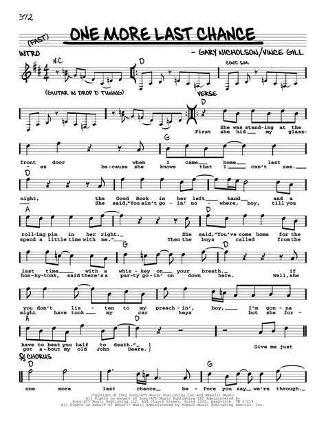 Vince Gill 'One More Last Chance' Sheet Music and Printable PDF Music Notes | Lyrics and chords ...