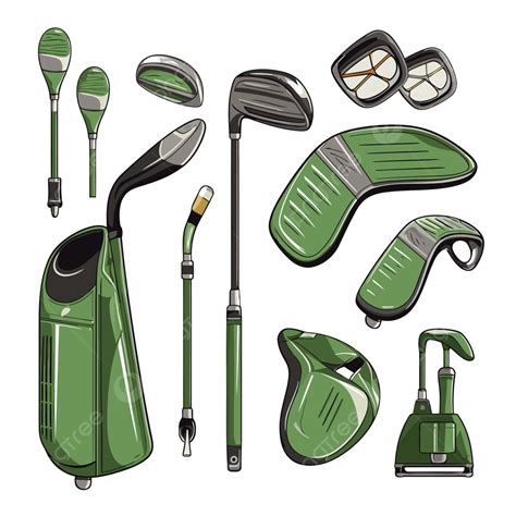 Golf Clubs, Sticker Clipart Green Golf Equipment Set Vector ...