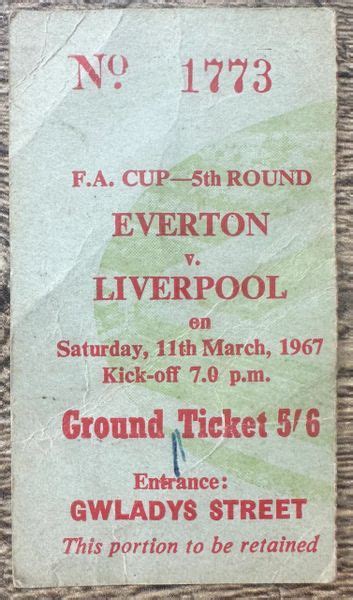 1966/67 ORIGINAL FA CUP 5TH ROUND TICKET EVERTON V LIVERPOOL | MATCH ...