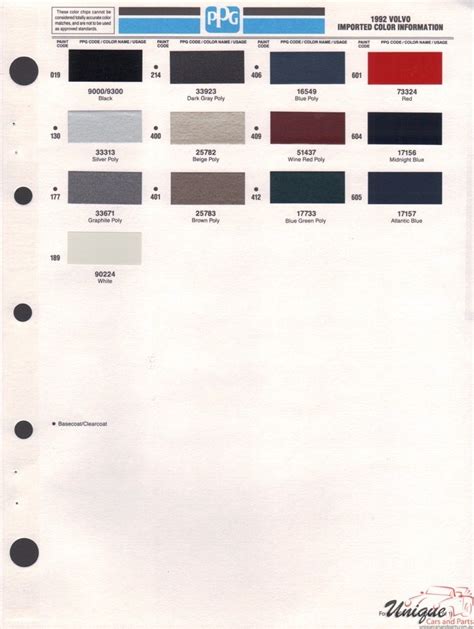 Volvo Paint Chart Color Reference