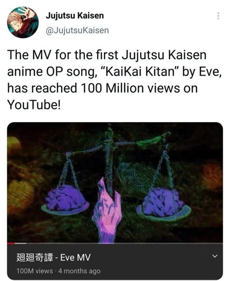 Jujutsu Kaisen's OST By Eve Surpassed 100 Million Views In Less Than 5 Months!