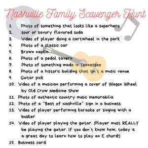 Nashville Family Scavenger Hunt - Motherhood In Nashville