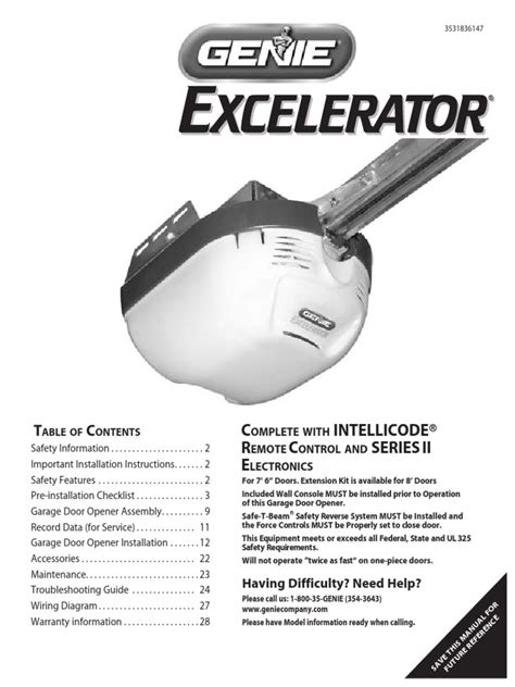 Genie - Powerlift - Plus - Excelerator - Installation | PDF | Screw | Electrical Connector