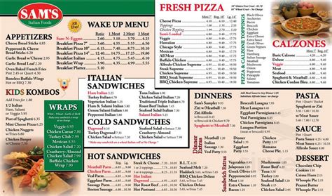 Sam's Italian Foods menu in Lewiston, Maine, USA