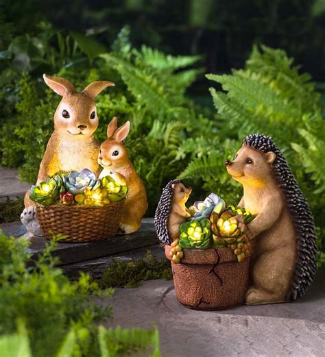 Solar Succulent Hedgehogs Flower Pot Garden Statue | Plow & Hearth