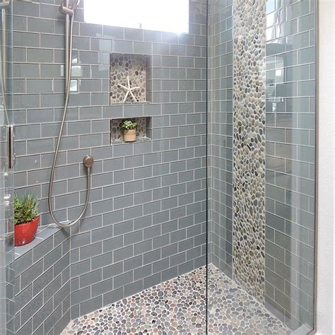 Ocean Glass Subway Tile | Bathroom remodel shower, Shower floor tile ...