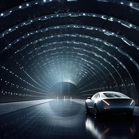 Premium AI Image | A car that is in a tunnel that has lights on it