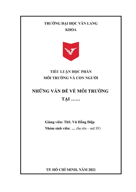 Mẫu bìa Văn Lang - một mẫu bìa văn lang - TRƯỜNG ĐẠI HỌC VĂN LANG KHOA TIỂU LUẬN HỌC PH숃N MÔI ...