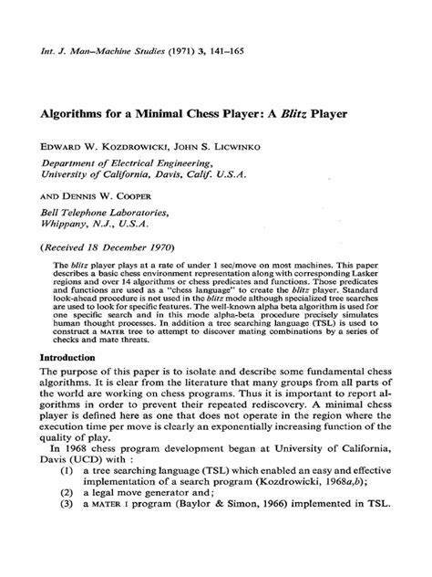 Algorithms For A Minimal Chess Player | PDF | Chess | Board Games