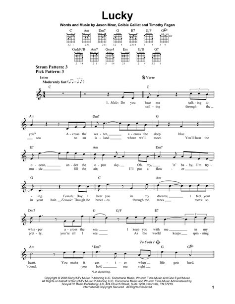 Lucky by Jason Mraz & Colbie Caillat Sheet Music for Easy Guitar at Sheet Music Direct