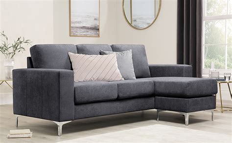 Baltimore Slate Grey Plush Fabric L Shape Corner Sofa | Furniture And ...