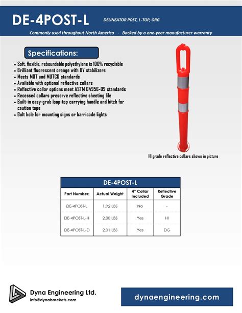 Delineator Posts Spec Page – DynaEngineering