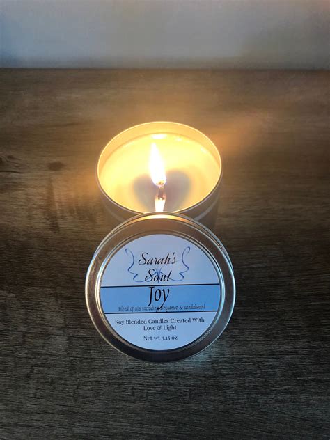 Joy Candle-scented Candle-healing Candle-white Candle With Blue Heart-bergamot and Sandalwood ...