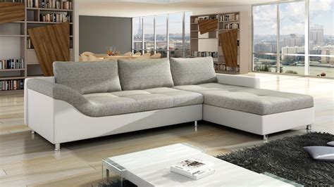 White Faux Leather and Grey Fabric Corner Sofa - Homegenies