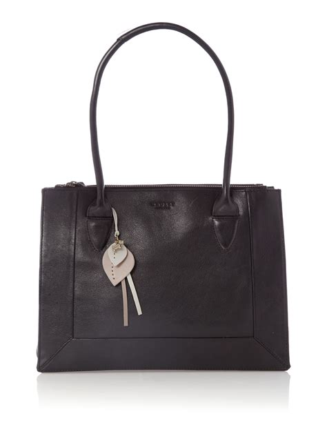 Radley Border Black Leather Medium Ziptop Tote Bag in Black | Lyst