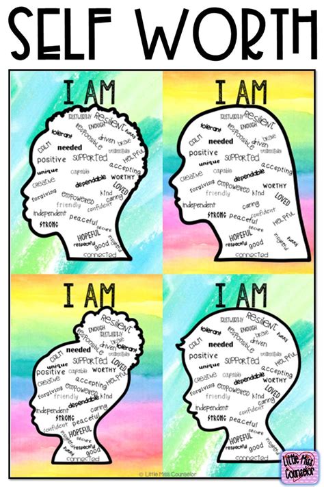 Self Worth "I Am" Posters & Writing with Editable Text | Self esteem activities, Counseling ...