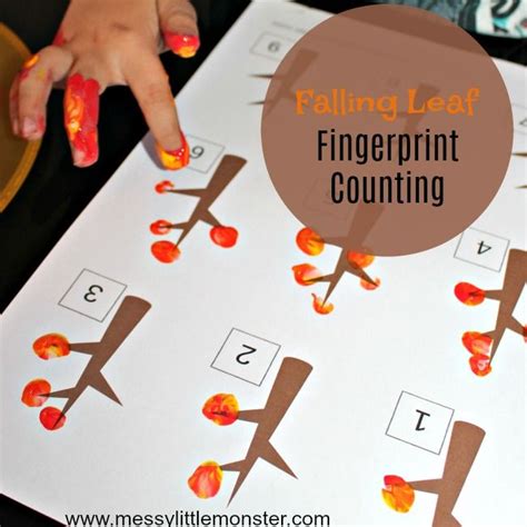 Falling Leaf Fingerprint Counting | Fall preschool activities, Counting activities preschool ...