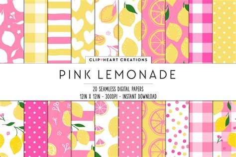 Pink Lemonade Themed Seamless Digital Pa Graphic by clipheartcreations · Creative Fabrica