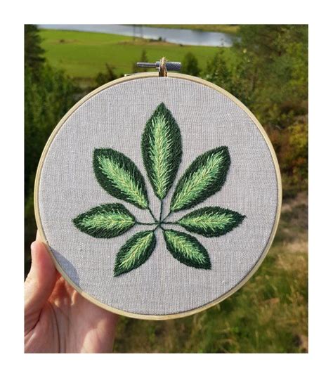 Botanical Embroidery Hoop, Green Leaves Embroidered Hoop, Embroidered Home Decor, Hand Stitched ...