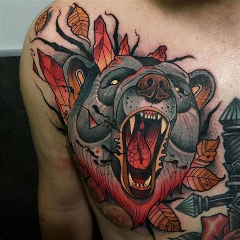 Bear on chest | Neo tattoo, Bear tattoos, Bear tattoo