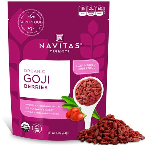 Amazon.com : Navitas Organics Goji Berries, 16 oz. Bag, 15 Servings — Organic, Non-GMO, Sun ...