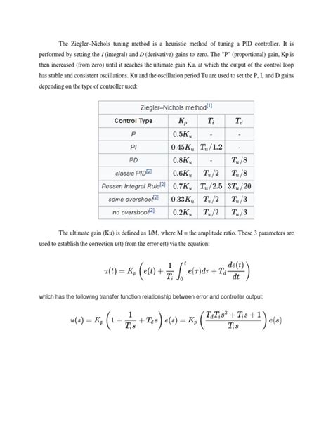 Ziegler-Nichols Tuning Method | PDF