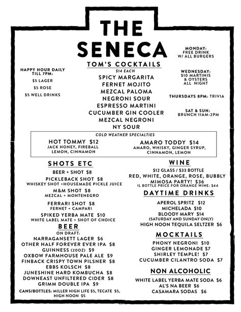 Menus - The Seneca NYC