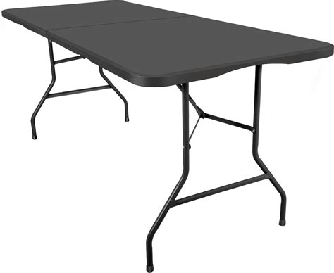 Folding Table 6ft Black Party Table Portable Heavy Duty Plastic Fold-in-Half Utility Foldable ...