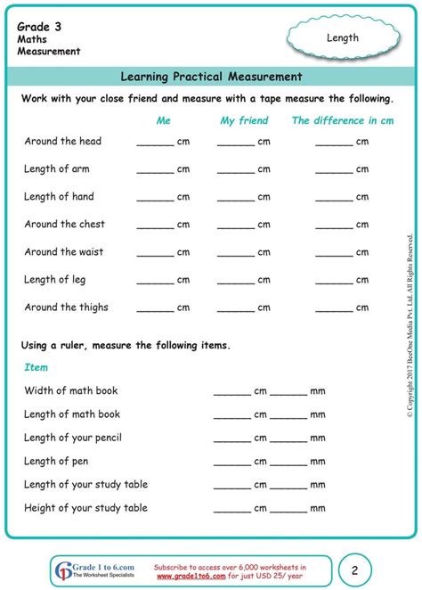 Measurement Worksheet Grade 1 | Measurement worksheets, 3rd grade math worksheets, Math measurement