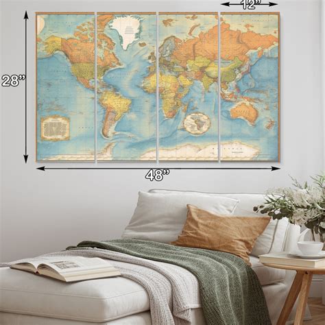 DesignArt Vintage World Map I On Canvas 4 Pieces Print | Wayfair