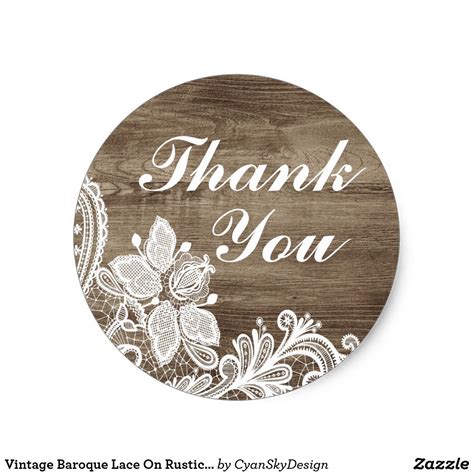 Vintage Baroque Lace On Rustic Elegant Thank You Classic Round Sticker ...