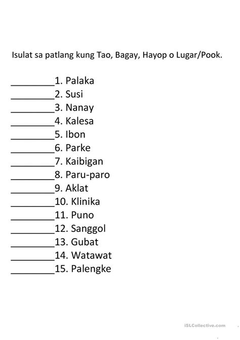 Gamit Ng Pangngalan Worksheet Grade 6