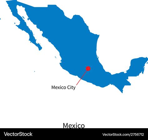 Detailed map of mexico and capital city mexico Vector Image