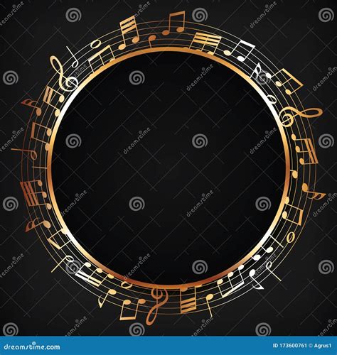 Golden Round Frame with Music Notes on Dark Background Stock Vector - Illustration of black ...