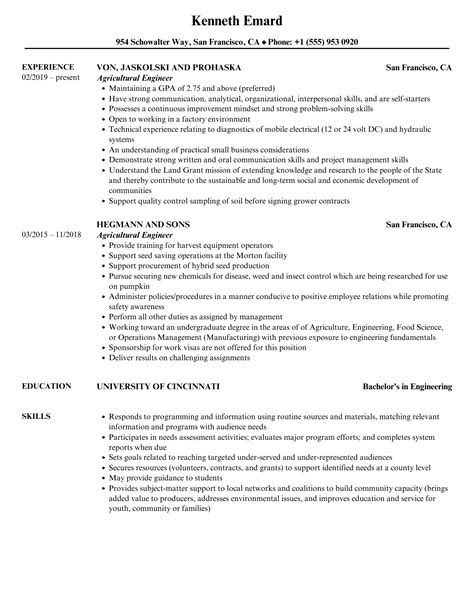 Agricultural Engineer Resume Samples | Velvet Jobs