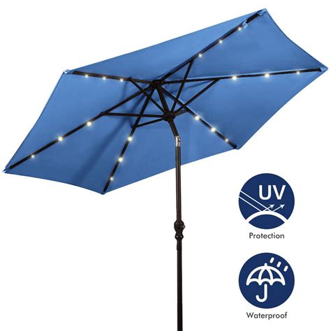 Costway 9 ft. Steel Cantilever Solar Tilt Patio Umbrella LED Lights with Crank Blue-OP2804BL ...