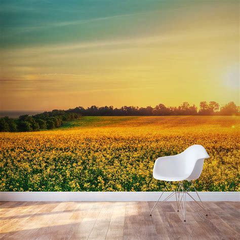 Flower Field At Sunset Wall Mural