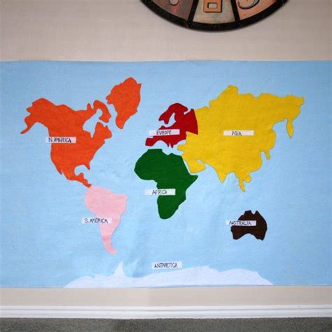 Kids Felt World Map, Montessori Map, Montessori Materials, Continents, Classroom Geography ...