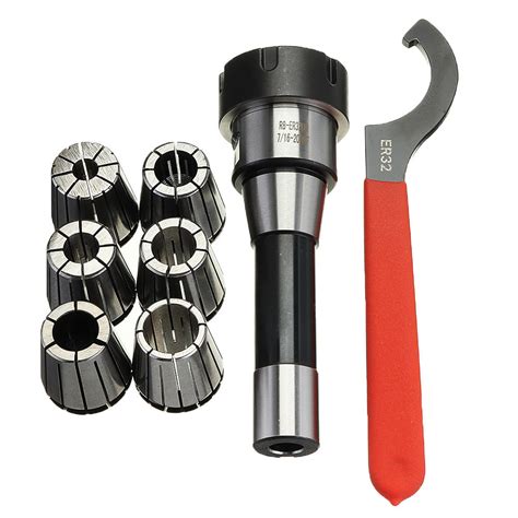 Machifit r8-er32 collet chuck milling tool holder with 6pcs er32 spring collets set for cnc tool ...