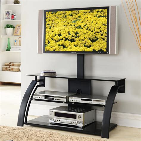 Home Source Industries Home Source Logan Plasma TV Stand with Mount and 3 Black Glass Shelves ...